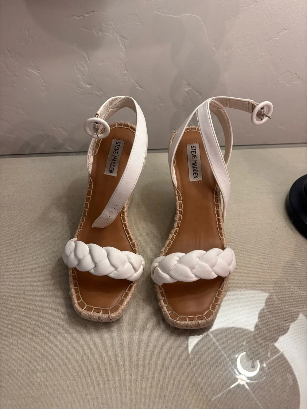 Steve Madden White Braided Ankle-Strap Espadrille Sandals